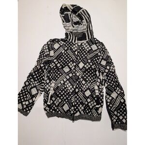 Pierre-Louis Mascia Black White Geometric Print Hooded Windbreaker Jacket Unisex